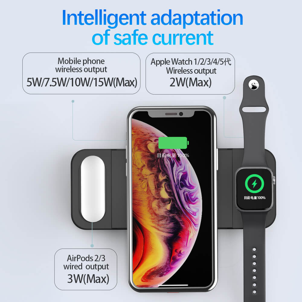 15W Fast Charge Magnetic Folding Cell Phone Holder Portable 3 In 1 Wireless Charger For IPhone