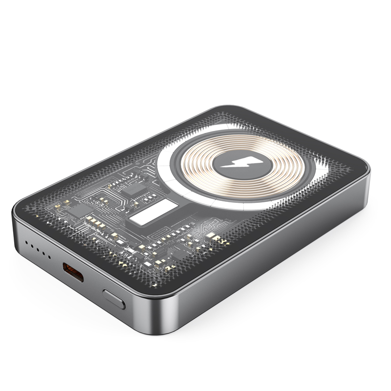 Transparent Type C Magnetic Wireless Charging Power Bank 5000mah