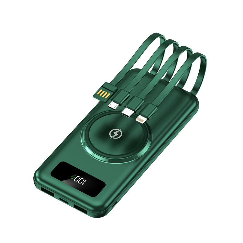 Dual USB Output Wireless Charger Power Bank 10000mah with 4 Cable