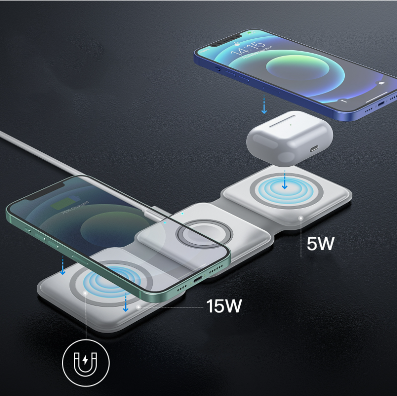 3 In 1 Mini Folding Magnetic Wireless Charger Stand Mobile Phone Wireless Charger